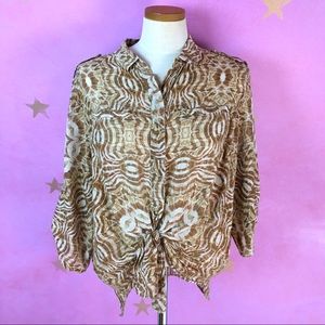 COUCHEL SILK BLEND TIE FRONT PRINT BLOUSE XL